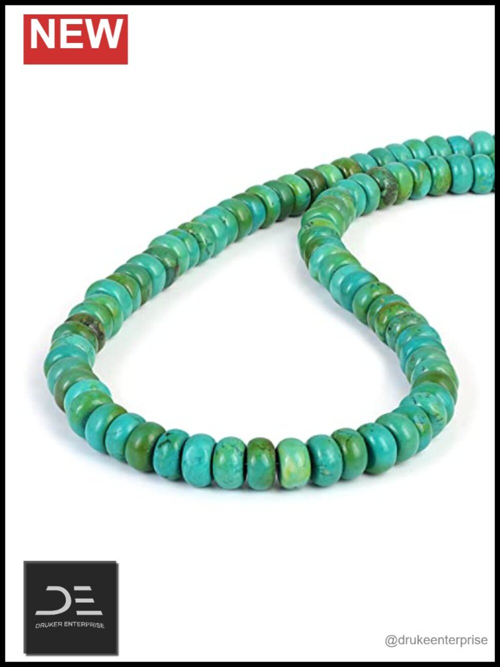 Turquoise Necklace 8-9MM Sterling Silver Rondelle Strand